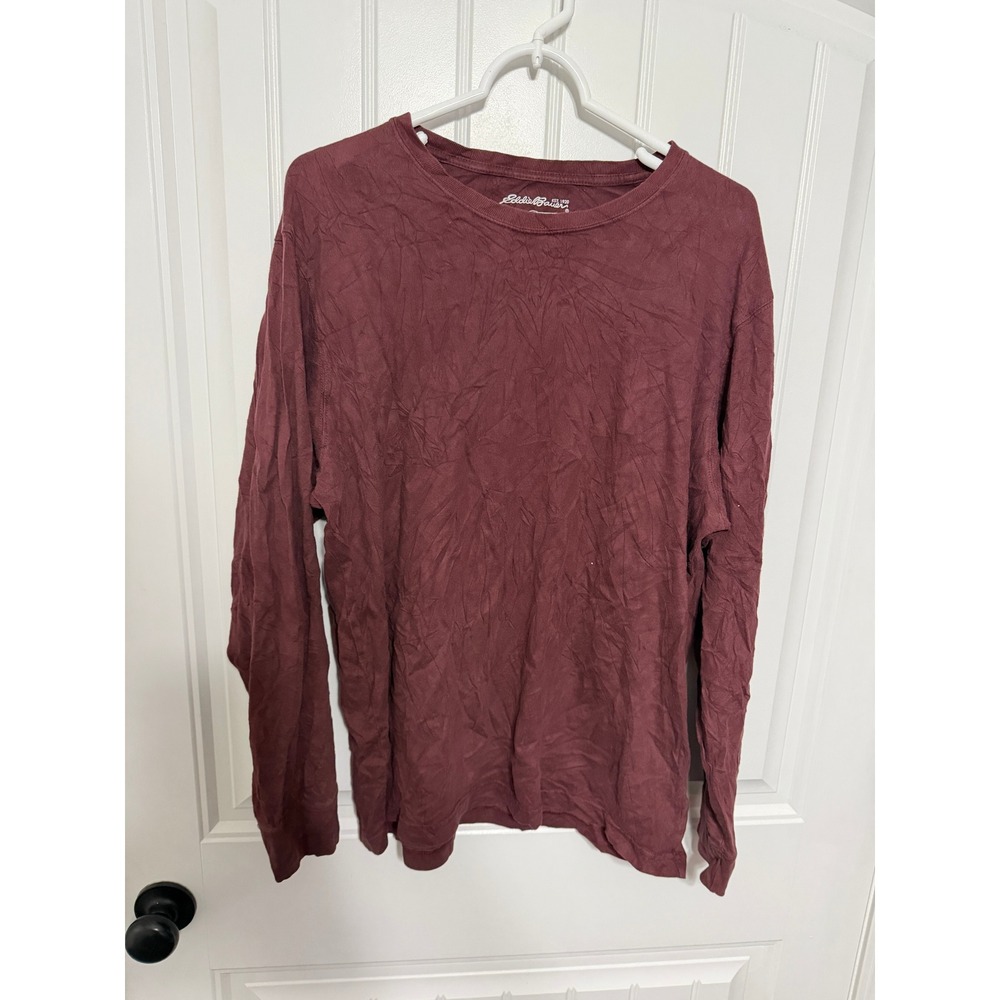 Eddie Bauer T-Shirt Mens Large Long Sleeve Cotton Crew Neck Burgundy EUC